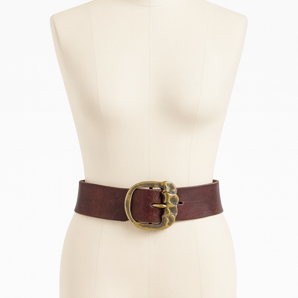 Vintage Wide Burgundy Leather Solid brass buckle vintage belt
